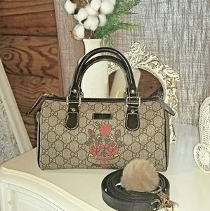 SOLD Gucci GG Monogram with Rose Accent Handbag